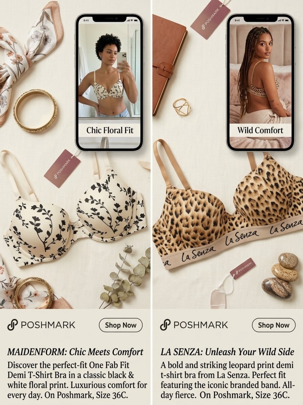 2 for 20 Maidenform One Fab Fit Demi T-Shirt Bra Floral & La Senza Leopard Bra